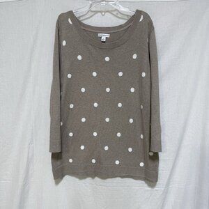 Croft & Barrow Sweater Womens Large Tan White Polka Dot Long Sleeve